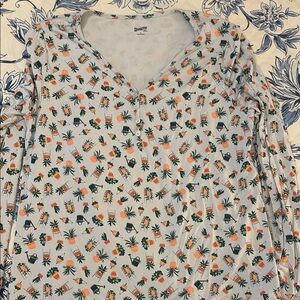 Duluth Women's Top with Orange and Green Floral Print
